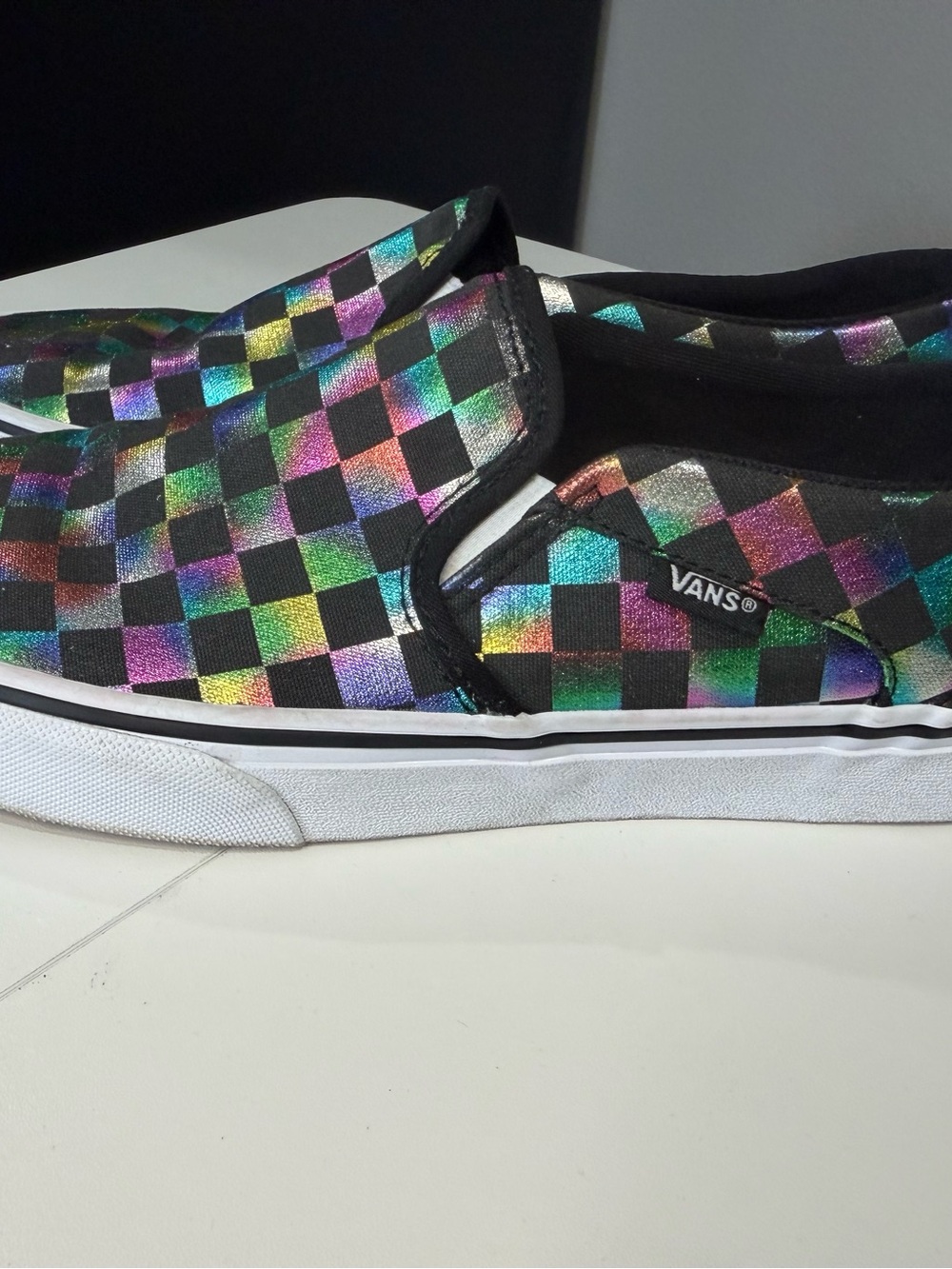 Vans Holographic Checkerboard Slip-On Sneakers - Black Multi - Picture 2 of 6